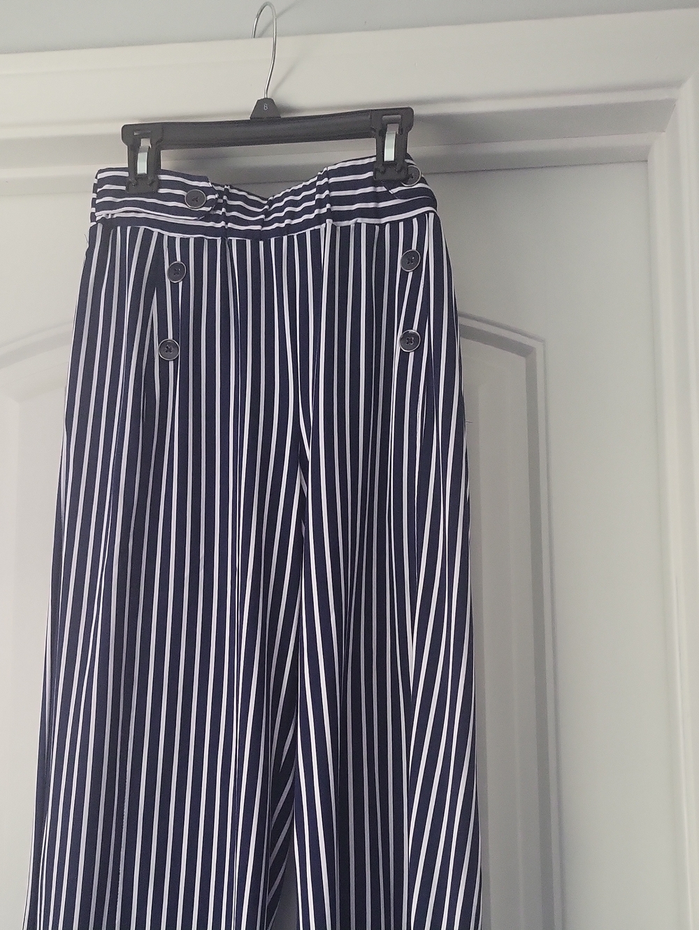 High-Waist Navy & White Striped Wide-Leg Pants